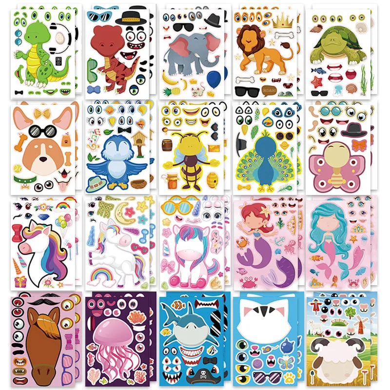 Zoo Party Games - 12/24 Sheets Make a Face Stickers
