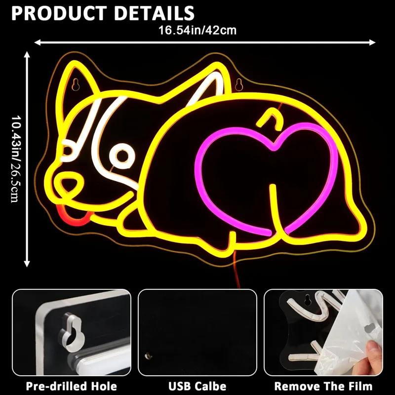 Corgie Dog Neon Sign USB Power - огляд і ціна Zoo Party Games